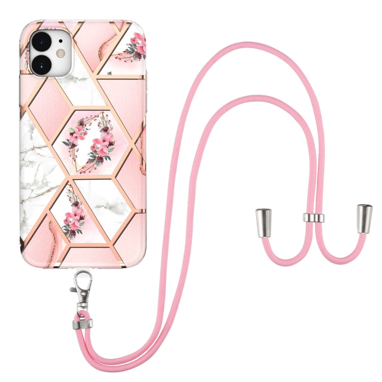 Electroplating Splicing Marble Flower Pattern TPU Shockproof Case with Lanyard, Series 1