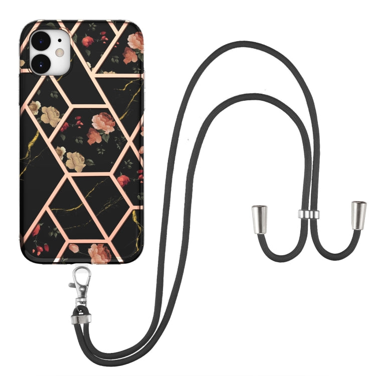 Electroplating Splicing Marble Flower Pattern TPU Shockproof Case with Lanyard, Series 1