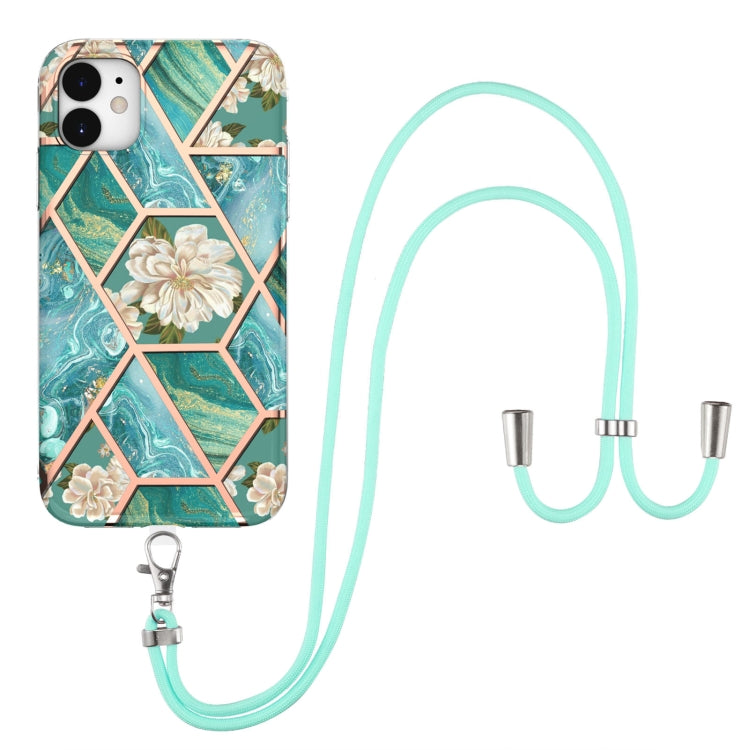 Electroplating Splicing Marble Flower Pattern TPU Shockproof Case with Lanyard, Series 1