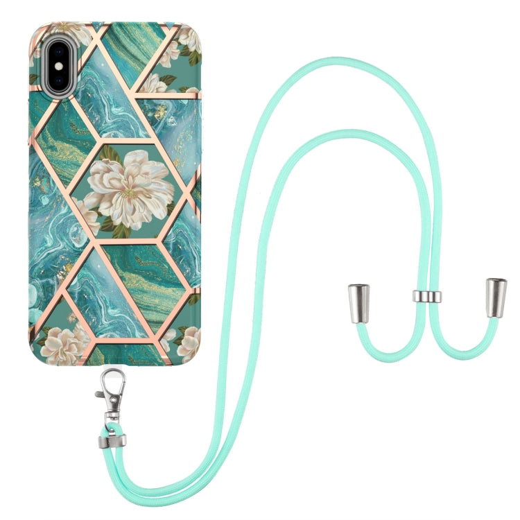 Electroplating Splicing Marble Flower Pattern TPU Shockproof Case with Lanyard, Series 1