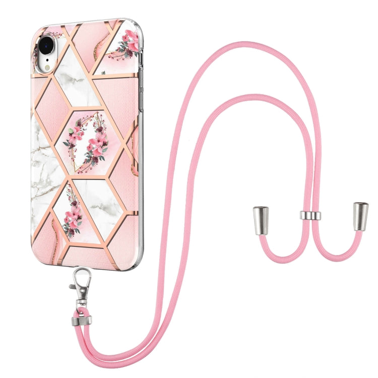 Electroplating Splicing Marble Flower Pattern TPU Shockproof Case with Lanyard, For iPhone 12 Pro Max, For iPhone 11, For iPhone 11 Pro, For iPhone 11 Pro Max, For iPhone XS / X, For iPhone XR