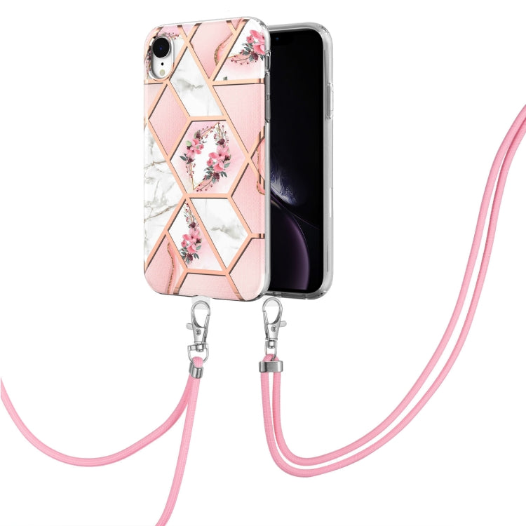 Electroplating Splicing Marble Flower Pattern TPU Shockproof Case with Lanyard, Series 1