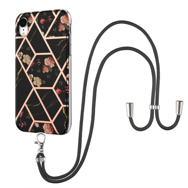 Electroplating Splicing Marble Flower Pattern TPU Shockproof Case with Lanyard, Series 1