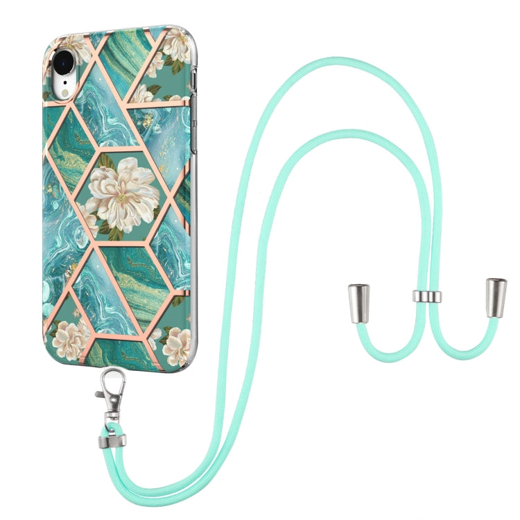 Electroplating Splicing Marble Flower Pattern TPU Shockproof Case with Lanyard, Series 1