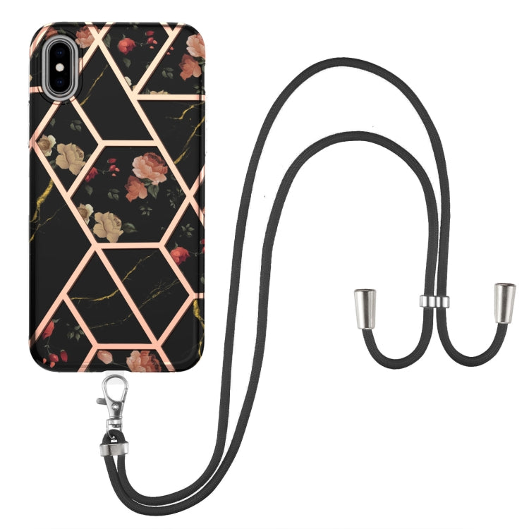 Electroplating Splicing Marble Flower Pattern TPU Shockproof Case with Lanyard, Series 1