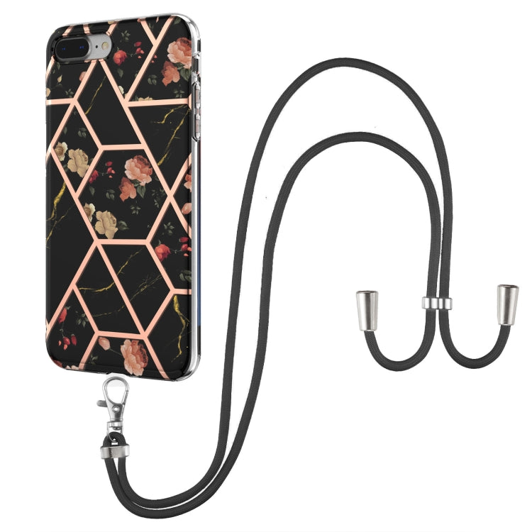 Electroplating Splicing Marble Flower Pattern TPU Shockproof Case with Lanyard, Series 1