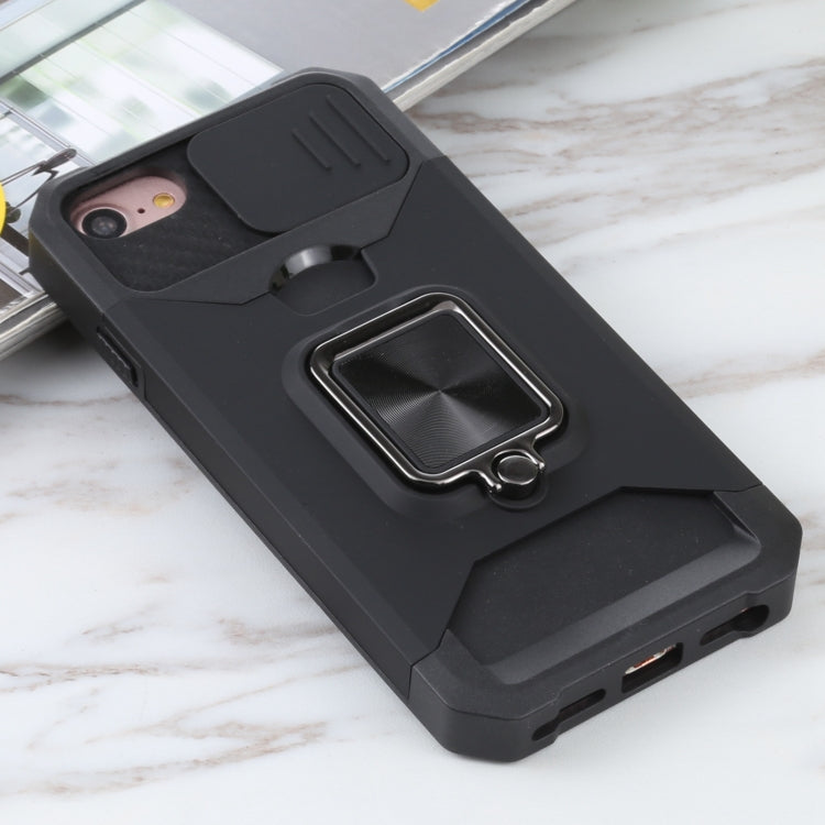 Sliding Camera Cover Design PC + TPU Shockproof Case with Ring Holder & Card Slot, For iPhone SE 2022 / SE 2020 / 8 / 7 / 6s / 6, For iPhone 8 Plus / 7 Plus / 6s Plus / 6 Plus