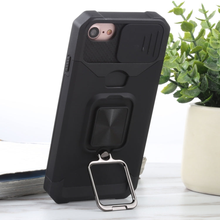 Sliding Camera Cover Design PC + TPU Shockproof Case with Ring Holder & Card Slot, For iPhone SE 2022 / SE 2020 / 8 / 7 / 6s / 6, For iPhone 8 Plus / 7 Plus / 6s Plus / 6 Plus