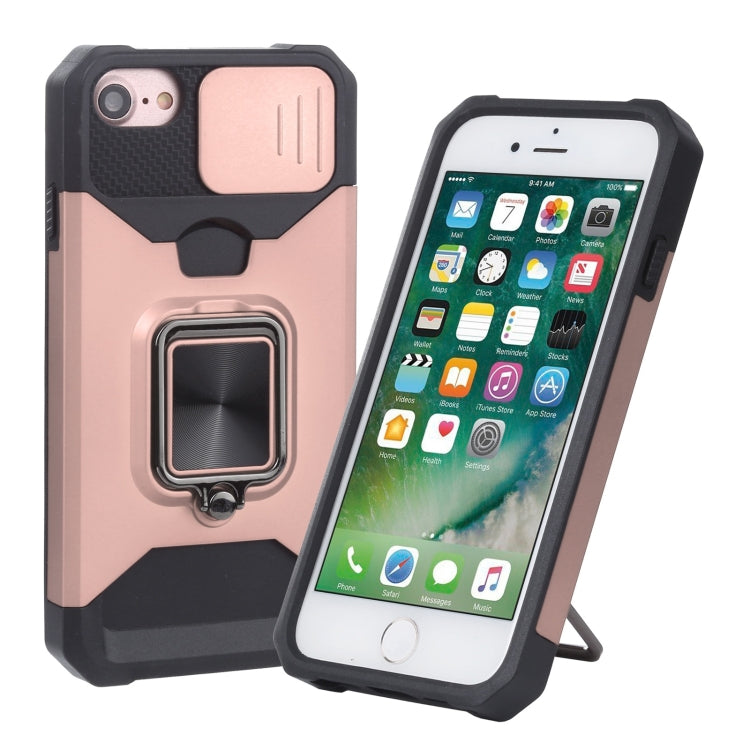 Sliding Camera Cover Design PC + TPU Shockproof Case with Ring Holder & Card Slot, For iPhone SE 2022 / SE 2020 / 8 / 7 / 6s / 6, For iPhone 8 Plus / 7 Plus / 6s Plus / 6 Plus
