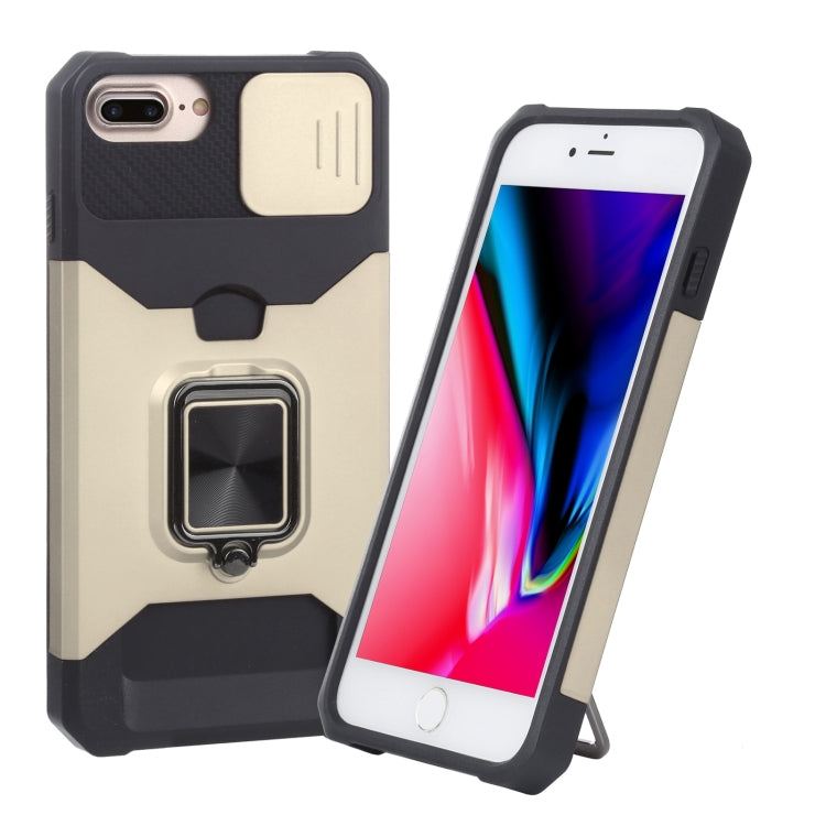 Sliding Camera Cover Design PC + TPU Shockproof Case with Ring Holder & Card Slot, For iPhone SE 2022 / SE 2020 / 8 / 7 / 6s / 6, For iPhone 8 Plus / 7 Plus / 6s Plus / 6 Plus