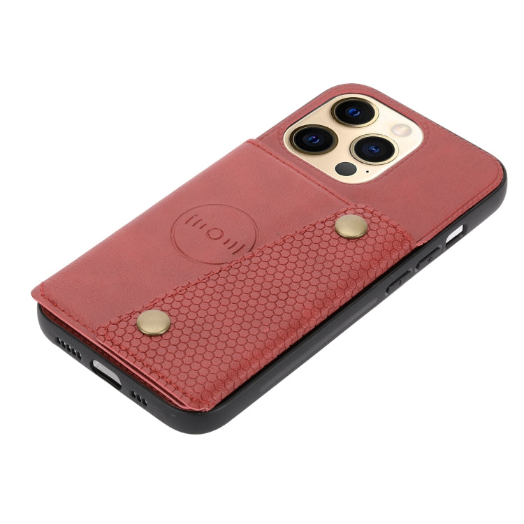 Double Buckle PU + TPU Shockproof Magnetic Protective Case with Card Slot & Holder