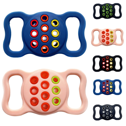 Close-up view of shockproof silicone cover protecting AirTag tracker from pet wear and tear