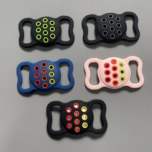 Dog wearing dual-color AirTag collar case in action for pet safety and GPS tracking