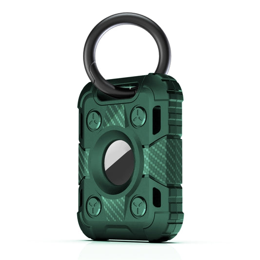 Tank Armor carbon fiber AirTag case with keychain ring loop, shockproof protective cover