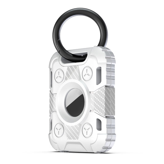 Black TPU shockproof AirTag case featuring anti-scratch carbon fiber design detail
