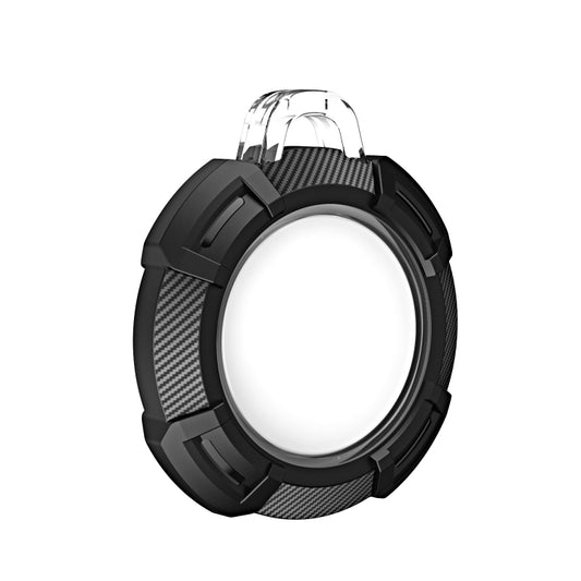Rugged carbon fiber AirTag case with keychain hook, shockproof protective cover