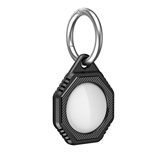 Octagonal carbon fiber AirTag case with keychain ring loop, shockproof protection