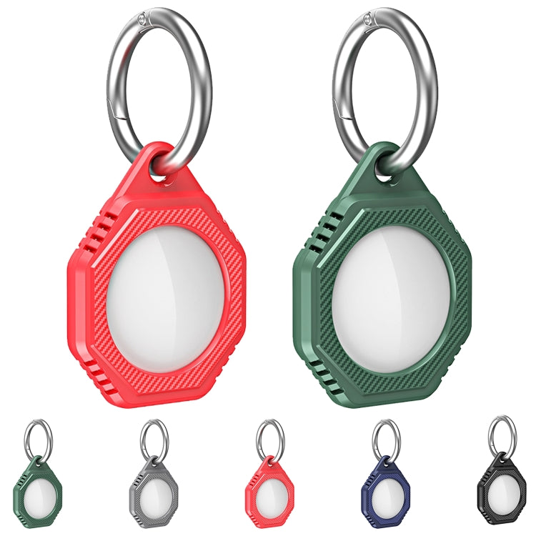 Octagonal Style Anti-scratch Shockproof Carbon Fiber TPU Case with Keychain Ring Loop, For AirTag
