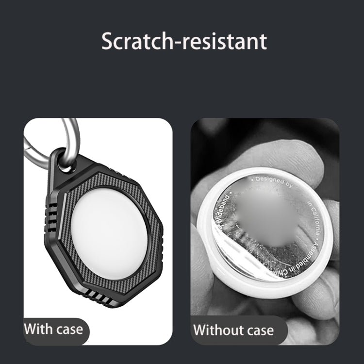 Octagonal Style Anti-scratch Shockproof Carbon Fiber TPU Case with Keychain Ring Loop, For AirTag