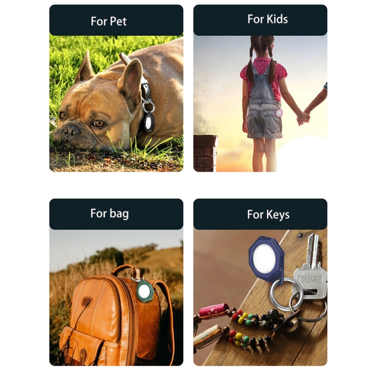 Octagonal Style Anti-scratch Shockproof Carbon Fiber TPU Case with Keychain Ring Loop, For AirTag
