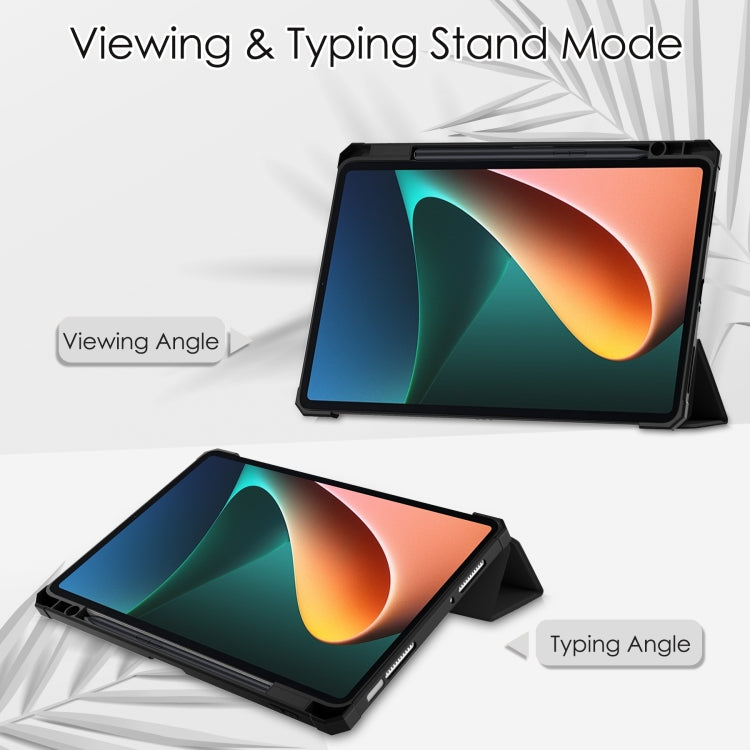 Three-fold Transparent TPU Horizontal Flip Leather Case with Pen Slot & Three-fold Holder & Sleep / Wake-up Function, For Xiaomi Pad 5 / 5 Pro