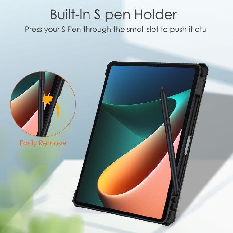 Three-fold Transparent TPU Horizontal Flip Leather Case with Pen Slot & Three-fold Holder & Sleep / Wake-up Function, For Xiaomi Pad 5 / 5 Pro