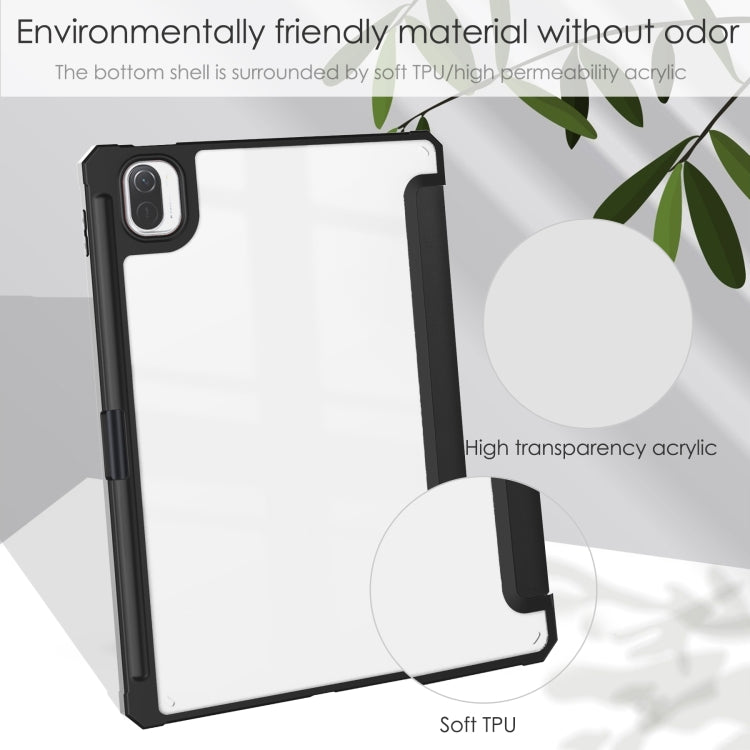 Étui à rabat horizontal en cuir TPU transparent à trois volets avec emplacement pour stylo, support triple et fonction veille/réveil