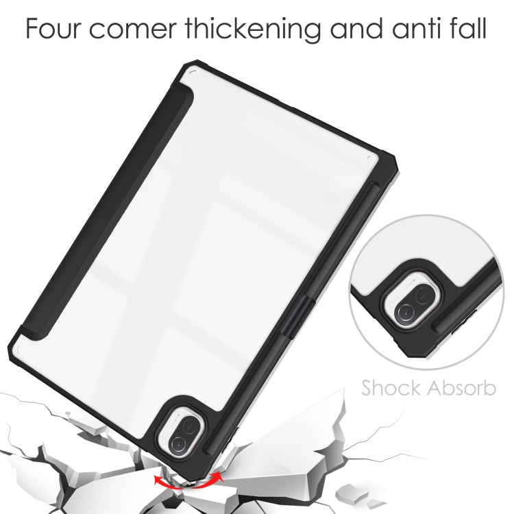 Étui à rabat horizontal en cuir TPU transparent à trois volets avec emplacement pour stylo, support triple et fonction veille/réveil