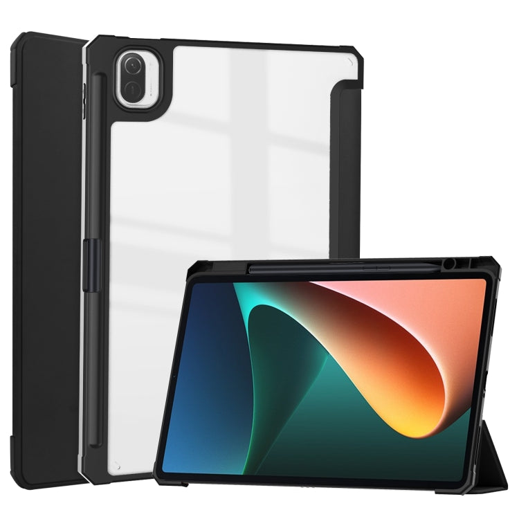 Three-fold Transparent TPU Horizontal Flip Leather Case with Pen Slot & Three-fold Holder & Sleep / Wake-up Function, For Xiaomi Pad 5 / 5 Pro