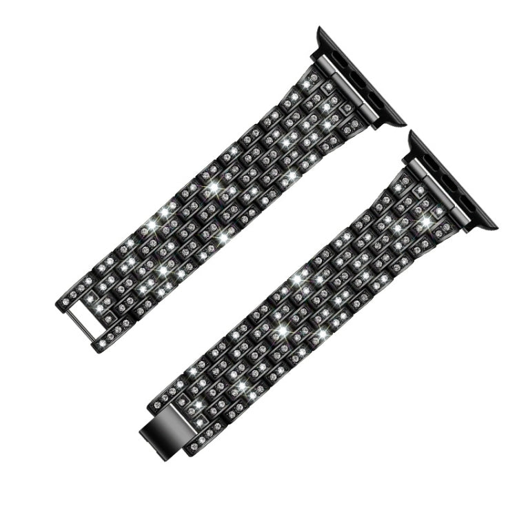 Five-beads Diamond Steel Replacement Strap Watchband For Apple Watch Series, 7 41mm / 6 & SE & 5 & 4 40mm / 3 & 2 & 1 38mm, 7 45mm / 6 & SE & 5 & 4 44mm / 3 & 2 & 1 42mm