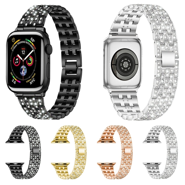 Five-beads Diamond Steel Replacement Strap Watchband For Apple Watch Series, 7 41mm / 6 & SE & 5 & 4 40mm / 3 & 2 & 1 38mm, 7 45mm / 6 & SE & 5 & 4 44mm / 3 & 2 & 1 42mm