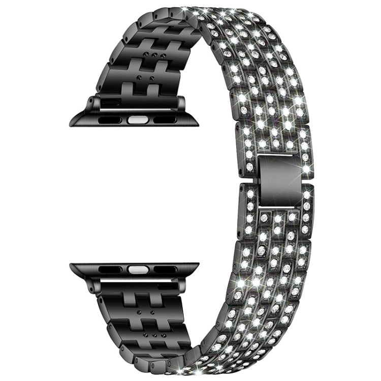 Five-beads Diamond Steel Replacement Strap Watchband For Apple Watch Series, 7 41mm / 6 & SE & 5 & 4 40mm / 3 & 2 & 1 38mm, 7 45mm / 6 & SE & 5 & 4 44mm / 3 & 2 & 1 42mm