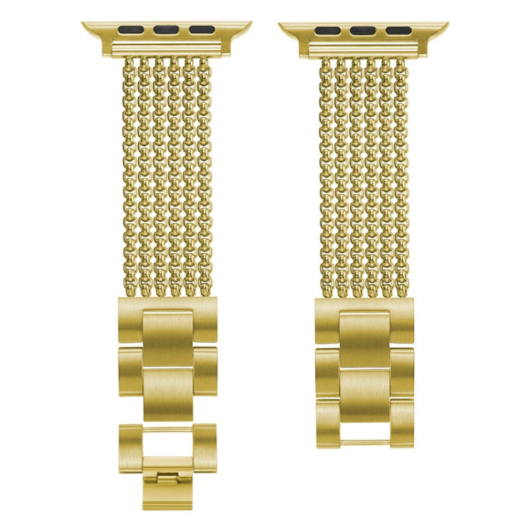 Six-chains Three-beads Steel Replacement Strap Watchband For Apple Watch Series, 7 41mm / 6 & SE & 5 & 4 40mm / 3 & 2 & 1 38mm, 7 45mm / 6 & SE & 5 & 4 44mm / 3 & 2 & 1 42mm