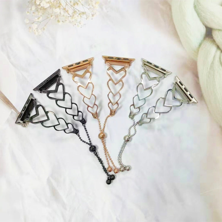 Heart Metal Replacement Strap Watchband For Apple Watch Series, 7 41mm / 6 & SE & 5 & 4 40mm / 3 & 2 & 1 38mm, 7 45mm / 6 & SE & 5 & 4 44mm / 3 & 2 & 1 42mm