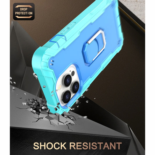Rugged iPhone 13 Pro Max defender case with 360-degree rotating stand functionality