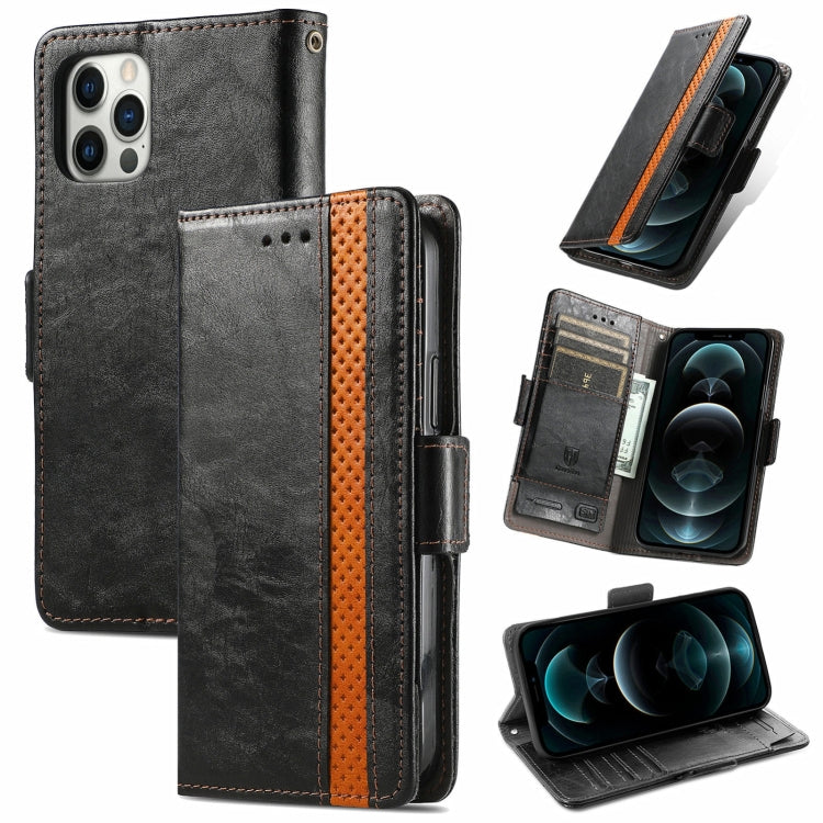CaseNeo Business Splicing Dual Magnetic Buckle Horizontal Flip PU Leather Case with Holder & Card Slots & Wallet, For iPhone 13 Pro