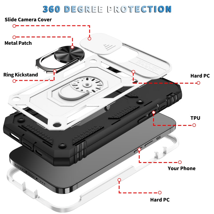 Sliding Camera Cover Design TPU + PC Protective Case with 360 Degree Rotating Holder & Card Slot