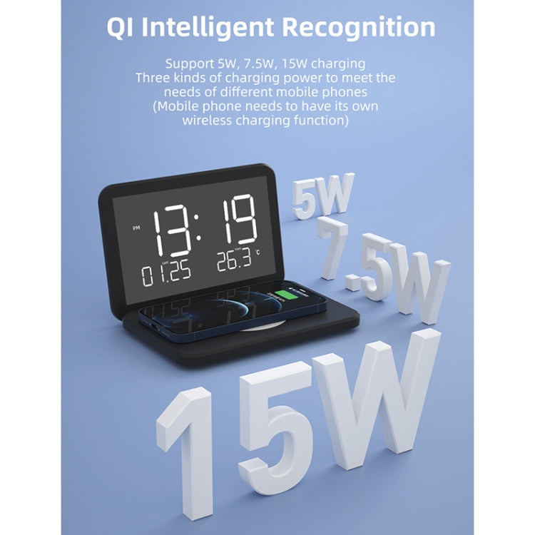 SY-118 15W Foldable Mirror Surface Perpetual Desk Calendar Clock Wireless Charger with Alarm Clock & Three-level Brightness Adjustable Function, SY-118 White, SY-118 Black