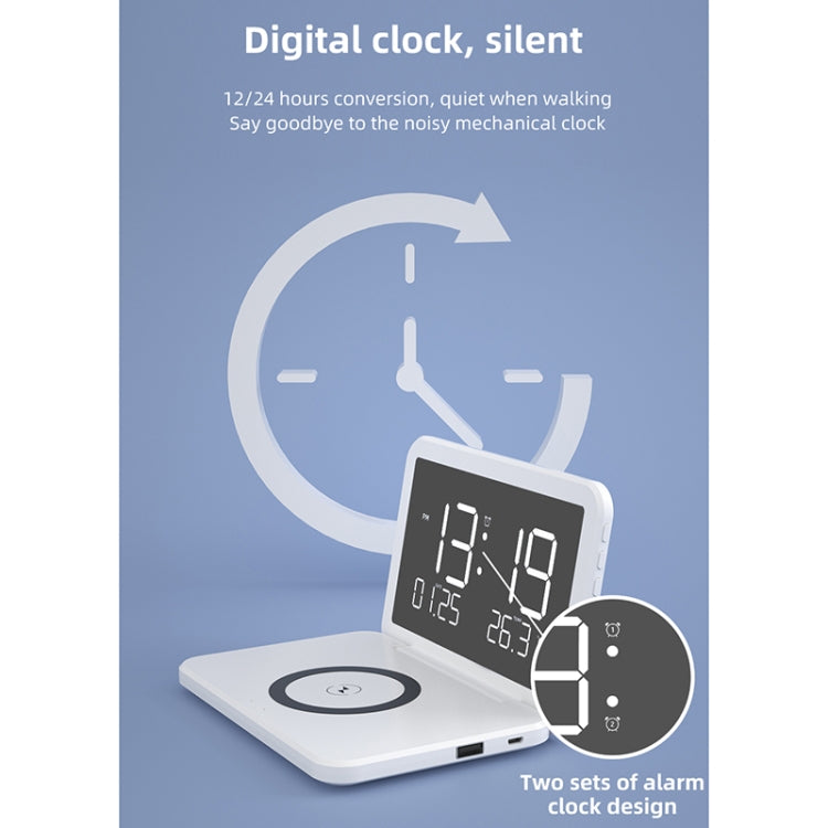 SY-118 15W Foldable Mirror Surface Perpetual Desk Calendar Clock Wireless Charger with Alarm Clock & Three-level Brightness Adjustable Function, SY-118 White, SY-118 Black