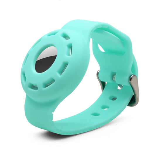 Wearable AirTag bracelet strap showing secure fit and comfortable wrist design