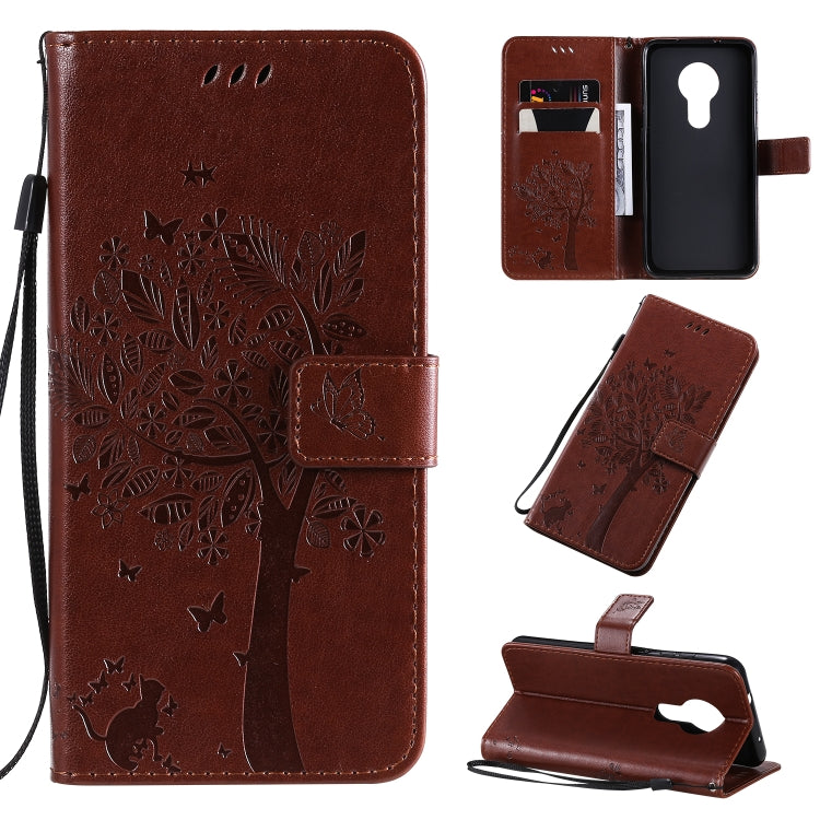 Tree & Cat Pattern Pressed Printing Horizontal Flip PU Leather Case with Holder & Card Slots & Wallet & Lanyard, For Xiaomi Mi 9 Pro, For Nokia 7.2