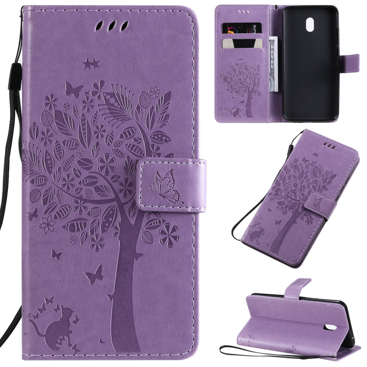 Tree & Cat Pattern Pressed Printing Horizontal Flip PU Leather Case with Holder & Card Slots & Wallet & Lanyard, For LG G8X, For Xiaomi Redmi 8A