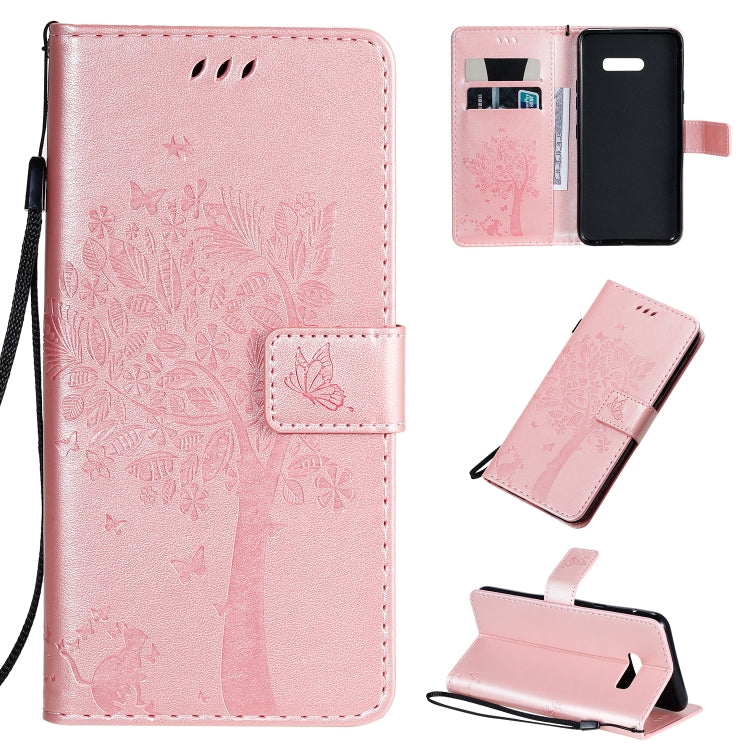 Tree & Cat Pattern Pressed Printing Horizontal Flip PU Leather Case with Holder & Card Slots & Wallet & Lanyard, For LG G8X, For Xiaomi Redmi 8A