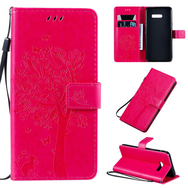 Tree & Cat Pattern Pressed Printing Horizontal Flip PU Leather Case with Holder & Card Slots & Wallet & Lanyard, For LG G8X, For Xiaomi Redmi 8A