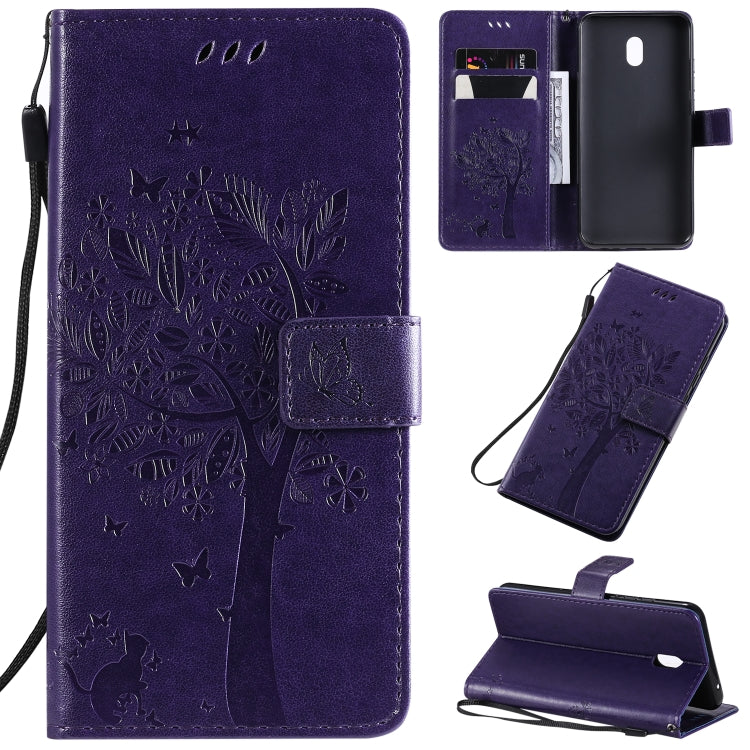 Tree & Cat Pattern Pressed Printing Horizontal Flip PU Leather Case with Holder & Card Slots & Wallet & Lanyard, For LG G8X, For Xiaomi Redmi 8A