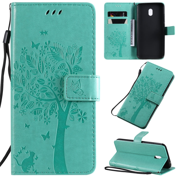 Tree & Cat Pattern Pressed Printing Horizontal Flip PU Leather Case with Holder & Card Slots & Wallet & Lanyard, For LG G8X, For Xiaomi Redmi 8A