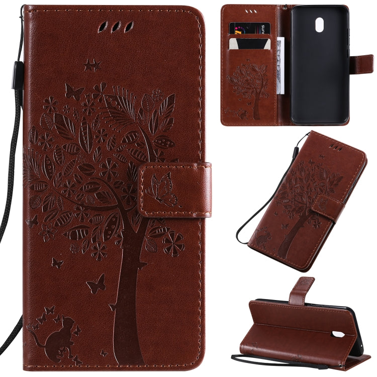 Tree & Cat Pattern Pressed Printing Horizontal Flip PU Leather Case with Holder & Card Slots & Wallet & Lanyard, For LG G8X, For Xiaomi Redmi 8A