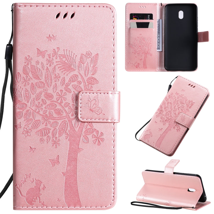 Tree & Cat Pattern Pressed Printing Horizontal Flip PU Leather Case with Holder & Card Slots & Wallet & Lanyard, For LG G8X, For Xiaomi Redmi 8A