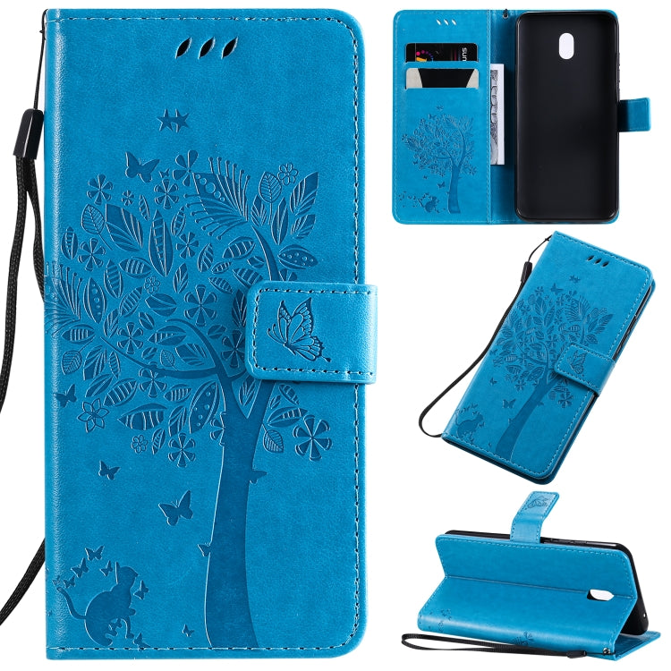 Tree & Cat Pattern Pressed Printing Horizontal Flip PU Leather Case with Holder & Card Slots & Wallet & Lanyard, For LG G8X, For Xiaomi Redmi 8A