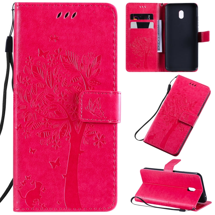 Tree & Cat Pattern Pressed Printing Horizontal Flip PU Leather Case with Holder & Card Slots & Wallet & Lanyard, For LG G8X, For Xiaomi Redmi 8A